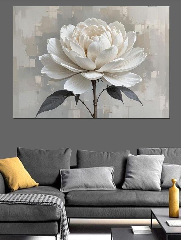 Beyaz Lotus Modern Kompozisyon Dekoratif Kanvas - Mdf Ahşap Tablo - Image 1