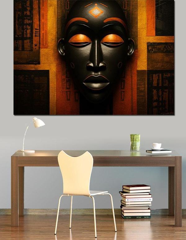 Altın Maske Soyut Sanat Dekoratif Kanvas - Mdf Ahşap Tablo - Image 1