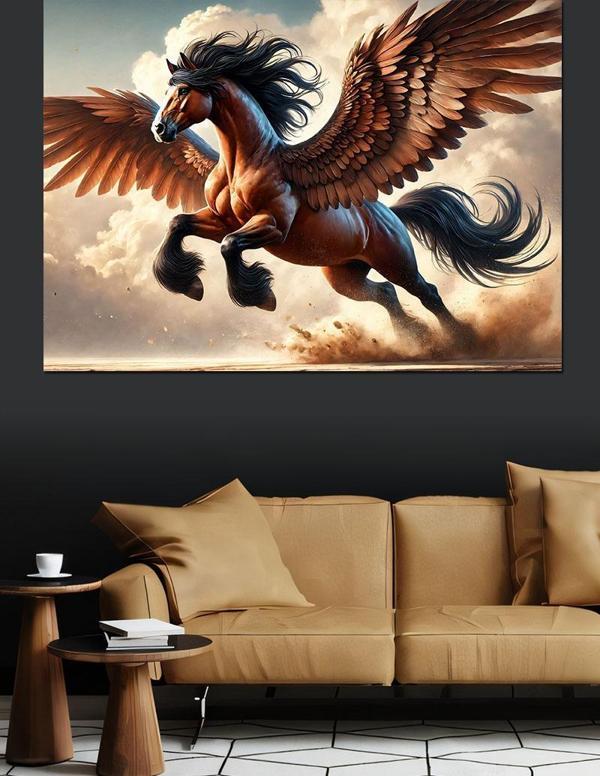 Kanatlı Efsanevi Pegasus Dekoratif Kanvas - Mdf Ahşap Tablo - Image 1