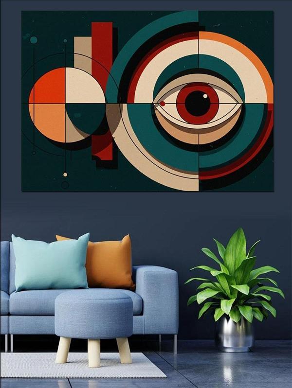 Soyut Dairesel Geometrik Kompozisyon Dekoratif Kanvas - Mdf Ahşap Tablo - Image 1