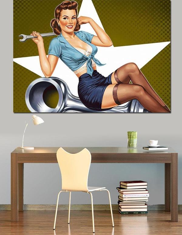 Retro Pinup Kadın Posteri Dekoratif Kanvas - Mdf Ahşap Tablo - Image 1