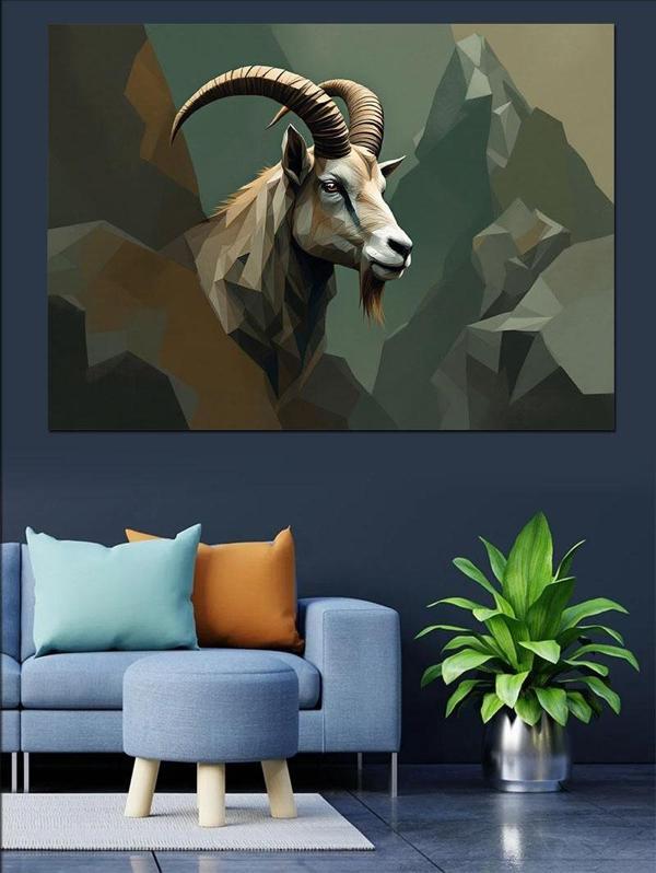 Dağ Keçisi Polygonal Stil Dekoratif Kanvas - Mdf Ahşap Tablo - Image 1