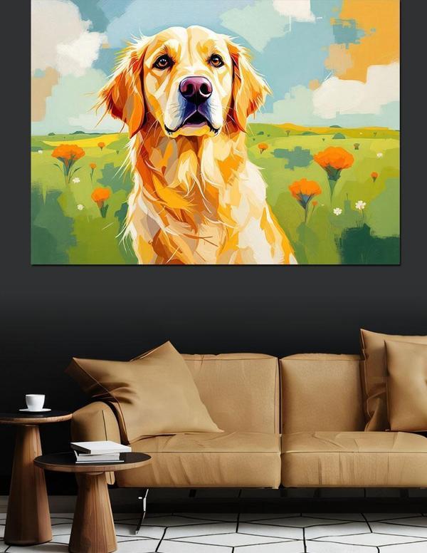 Gülen Sarı Sevimli Köpek Dekoratif Kanvas - Mdf Ahşap Tablo - Image 1
