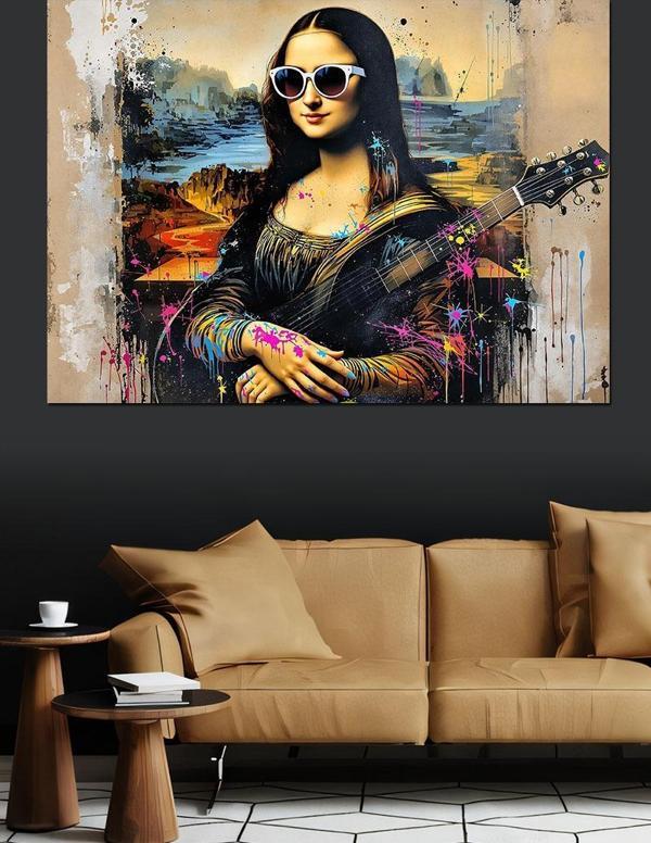 Güneş Gözlüklü Mona Lisa Dekoratif Kanvas - Mdf Ahşap Tablo - Image 1