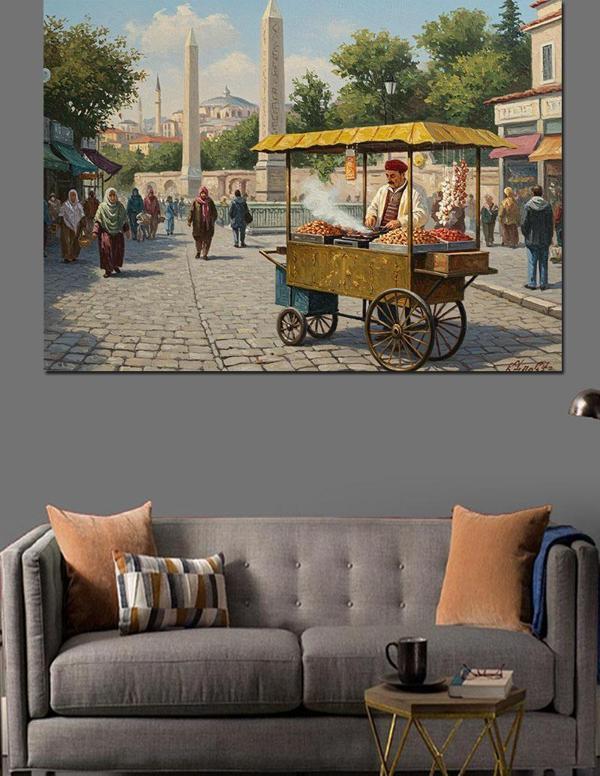 Osmanlı Zamanında Satıcı Dekoratif Kanvas - Mdf Ahşap Tablo - Image 1