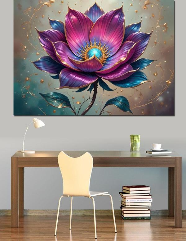 Parlak Lotus Çiçeği Dekoratif Kanvas - Mdf Ahşap Tablo - Image 1