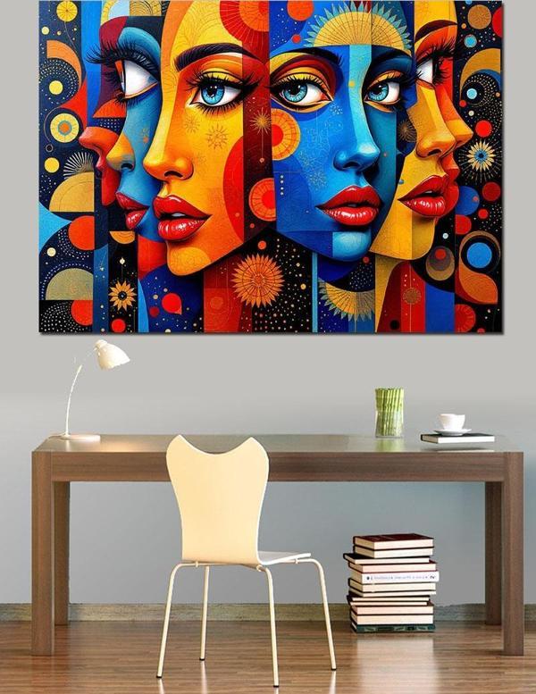 Soyut Desenli Renkli Kadın Dekoratif Kanvas - Mdf Ahşap Tablo - Image 1