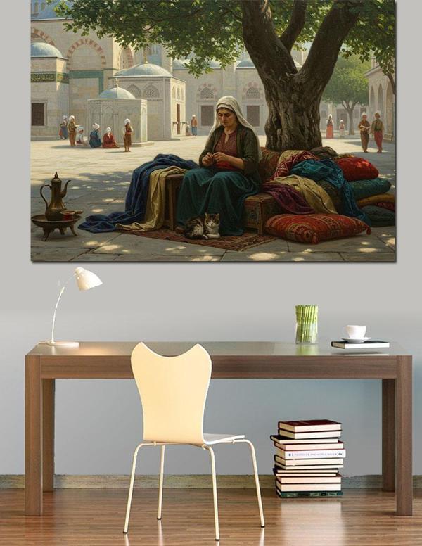 Ağaç Altında Örgü Dekoratif Kanvas - Mdf Ahşap Tablo - Image 1