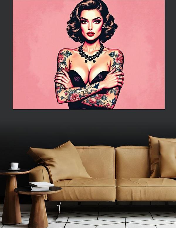 Pin-Up Tarzı Kadın Dekoratif Kanvas - Mdf Ahşap Tablo - Image 1