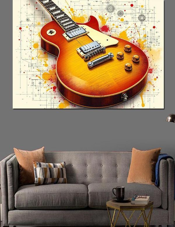 Elektrikli Rock Gitarı Dekoratif Kanvas - Mdf Ahşap Tablo - Image 1