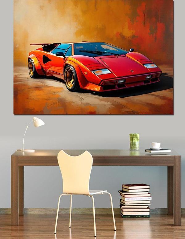 Kırmızı Lamborghini Dekoratif Kanvas - Mdf Ahşap Tablo - Image 1