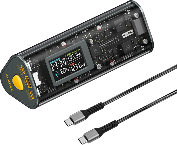 Sharge 170W - Yüksek Güçlü ve Şeffaf Tasarımlı GaN Powerbank - Gri - Image 1