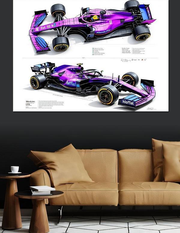 Mor Formula 1 Aracı Dekoratif Kanvas - Mdf Ahşap Tablo - Image 1