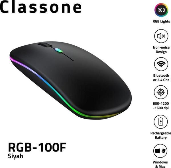 Classone RGB-100F RGB Işıklı Efektli Sessiz RF Kablosuz Bluetooth Mouse - Image 1