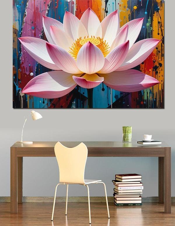 Su Üstünde Lotus Çiçeği Dekoratif Kanvas - Mdf Ahşap Tablo - Image 1