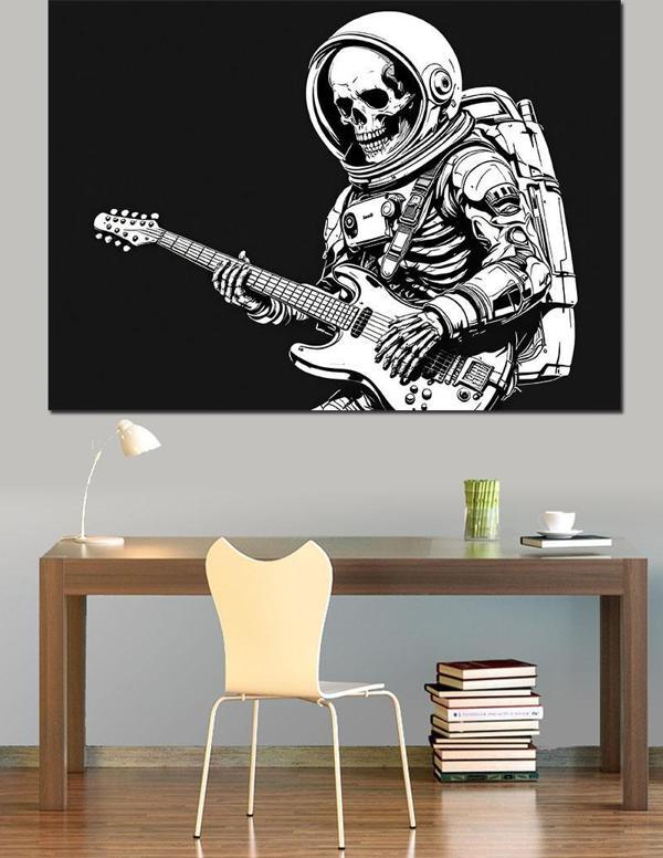 Gitar Çalan Uzaylı Astronot Dekoratif Kanvas - Mdf Ahşap Tablo - Image 1