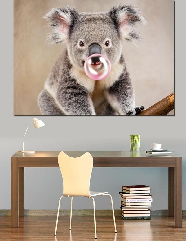 Sevimli Pembe Sakızlı Koala Dekoratif Kanvas - Mdf Ahşap Tablo - Image 1