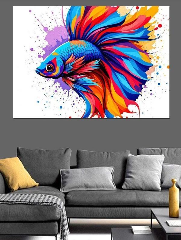 Renkli Beta Balığı Patlama Dekoratif Kanvas - Mdf Ahşap Tablo - Image 1