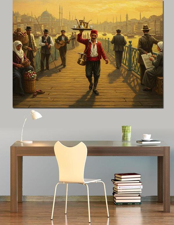 Rıhtımda Çaycı Dekoratif Kanvas - Mdf Ahşap Tablo - Image 1