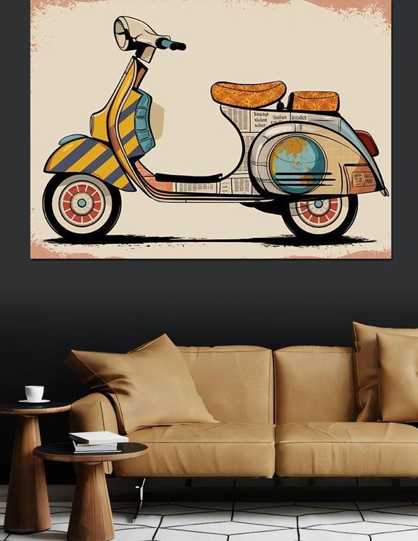 Retro Tarzda Vespa Dekoratif Kanvas - Mdf Ahşap Tablo - Image 1