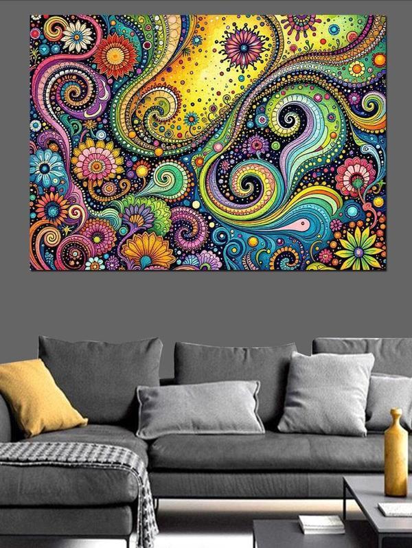 Renkli Paisley Deseni Dekoratif Kanvas - Mdf Ahşap Tablo - Image 1