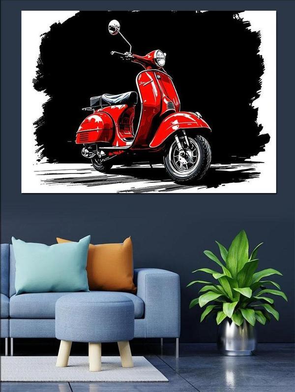 Kırmızı Vespa Motosiklet Dekoratif Kanvas - Mdf Ahşap Tablo - Image 1