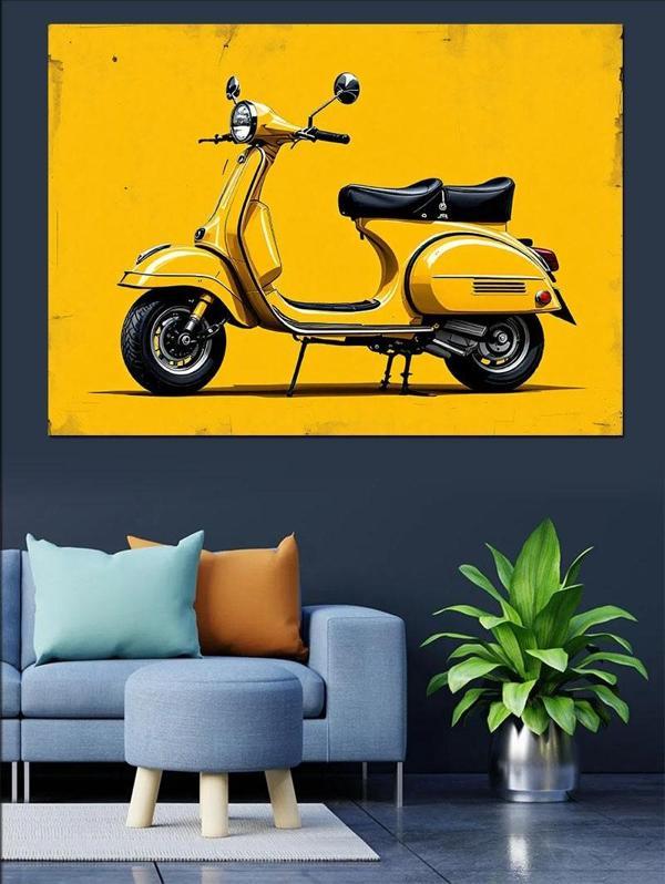 Sarı Klasik Vespa Dekoratif Kanvas - Mdf Ahşap Tablo - Image 1