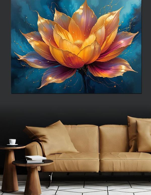 Renkli Işıltılı Lotus Çiçeği Dekoratif Kanvas - Mdf Ahşap Tablo - Image 1