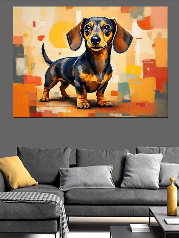 Soyut Arka Planlı Köpek Portresi Dekoratif Kanvas - Mdf Ahşap Tablo - Image 1