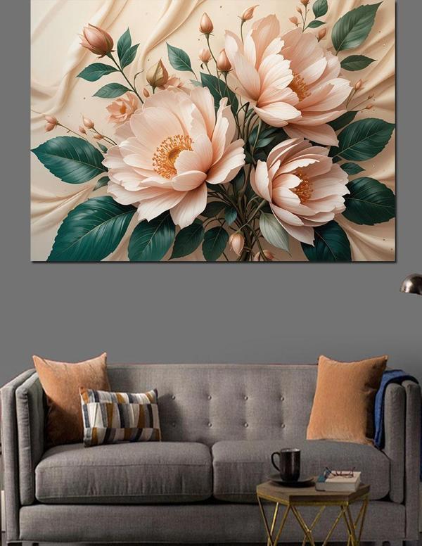 Pastel Beyaz Çiçekler Dekoratif Kanvas - Mdf Ahşap Tablo - Image 1