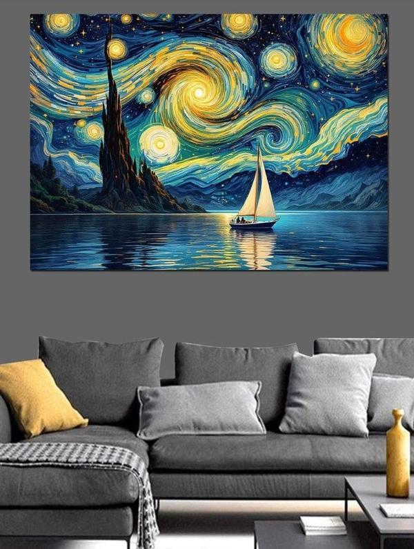 Yıldızlı Gece Van Gogh Dekoratif Kanvas - Mdf Ahşap Tablo - Image 1