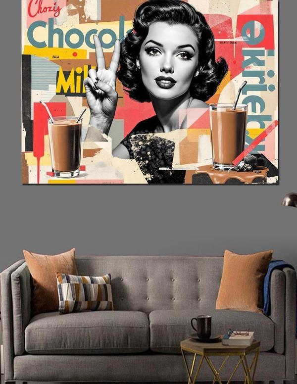 Retro Kahve Reklam Posteri Dekoratif Kanvas - Mdf Ahşap Tablo - Image 1