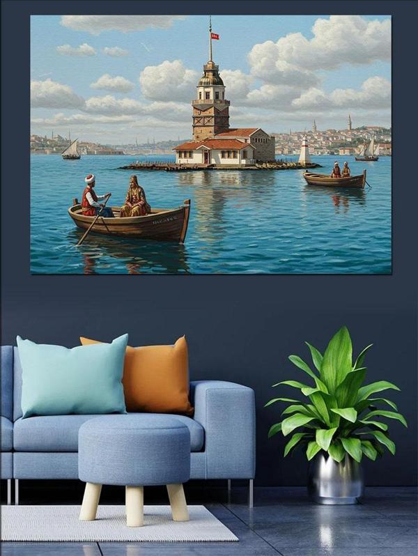 Kız Kulesi Balıkçıları Dekoratif Kanvas - Mdf Ahşap Tablo - Image 1