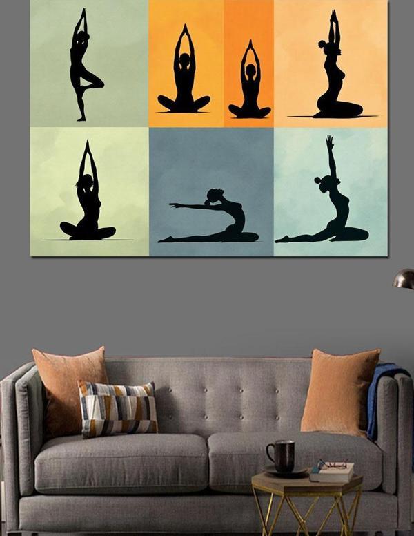 Yoga Pozları Silüet Dekoratif Kanvas - Mdf Ahşap Tablo - Image 1