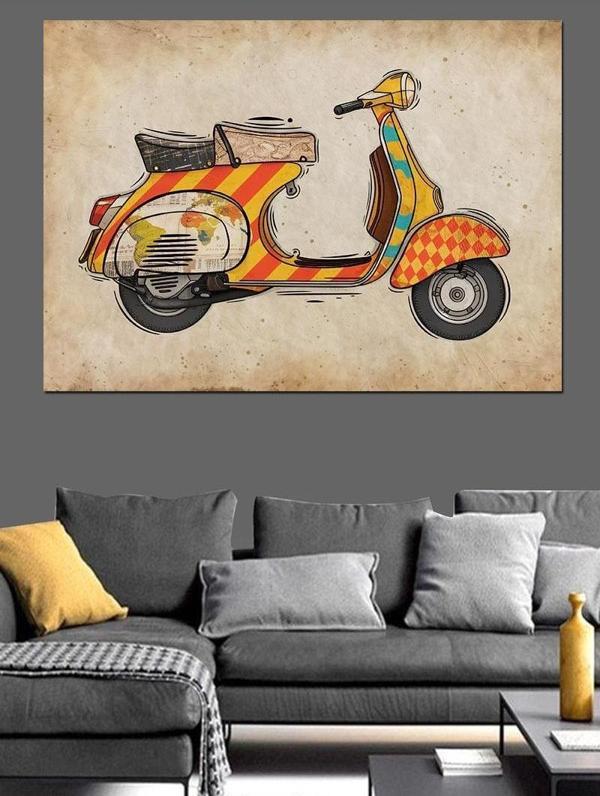 Eskiz Tarzı Kırmızı Scooter Dekoratif Kanvas - Mdf Ahşap Tablo - Image 1