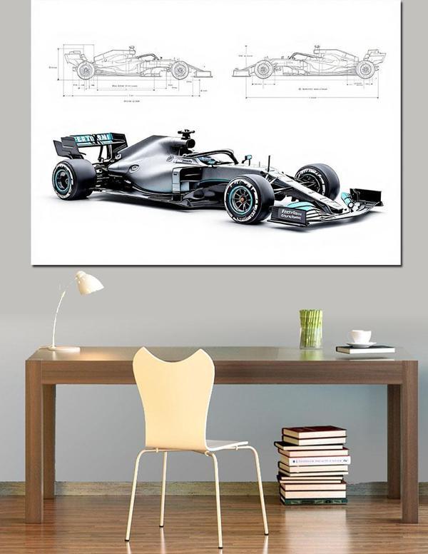 Formula 1 Teknik Çizim Dekoratif Kanvas - Mdf Ahşap Tablo - Image 1