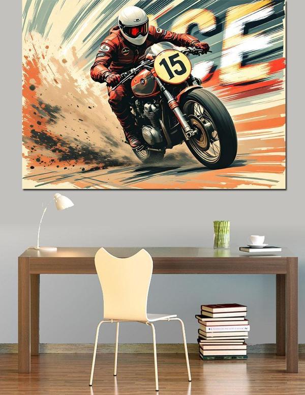 Hızlı Motor Yarışı Dekoratif Kanvas - Mdf Ahşap Tablo - Image 1