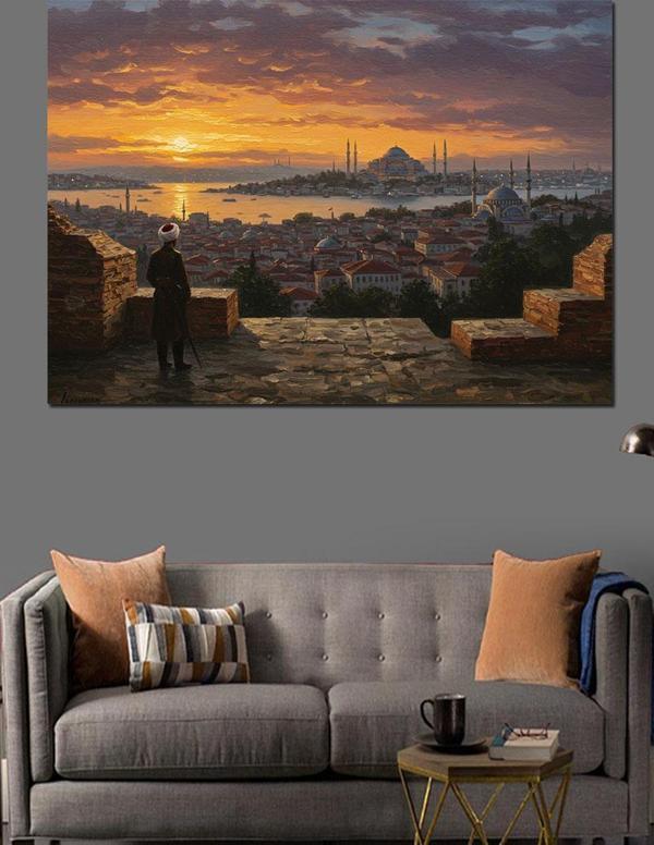 Gün Batımında İstanbul Silueti Dekoratif Kanvas - Mdf Ahşap Tablo - Image 1