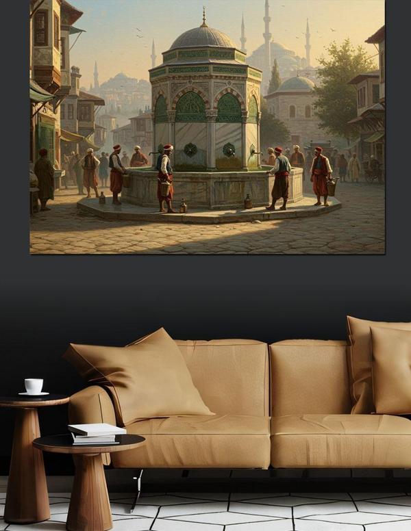 Şadırvanda Cami Önü Kalabalığı Dekoratif Kanvas - Mdf Ahşap Tablo - Image 1
