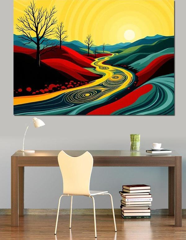 Soyut Renkli Yol Dekoratif Kanvas - Mdf Ahşap Tablo - Image 1