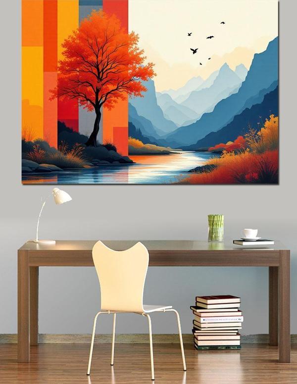 Soyut Kırmızı Ağaç Dekoratif Kanvas - Mdf Ahşap Tablo - Image 1