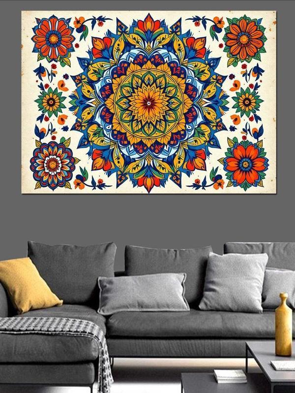 Etnik Mandala Desen Dekoratif Kanvas - Mdf Ahşap Tablo - Image 1