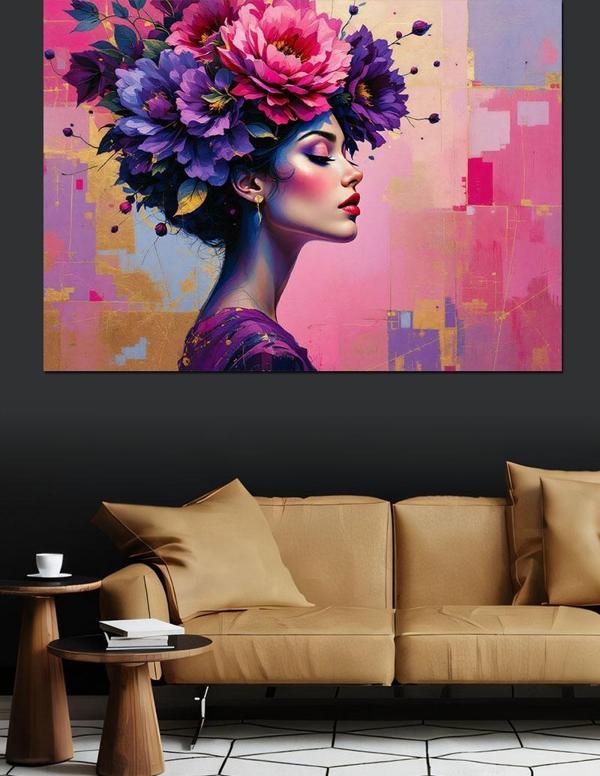 Çiçekli Modern Kadın Dekoratif Kanvas - Mdf Ahşap Tablo - Image 1
