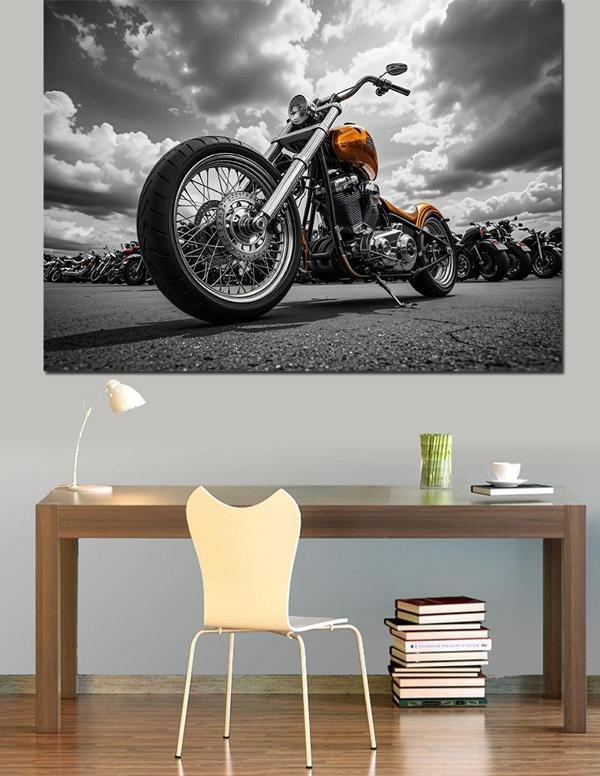 Siyah Beyaz Güçlü Motosiklet Dekoratif Kanvas - Mdf Ahşap Tablo - Image 1