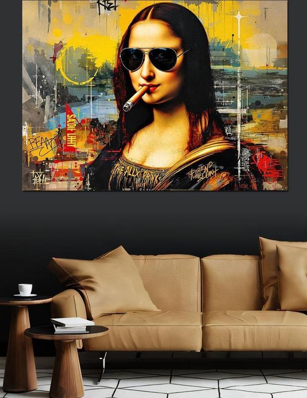 Sigaralı Renkli Mona Lisa Dekoratif Kanvas - Mdf Ahşap Tablo - Image 1