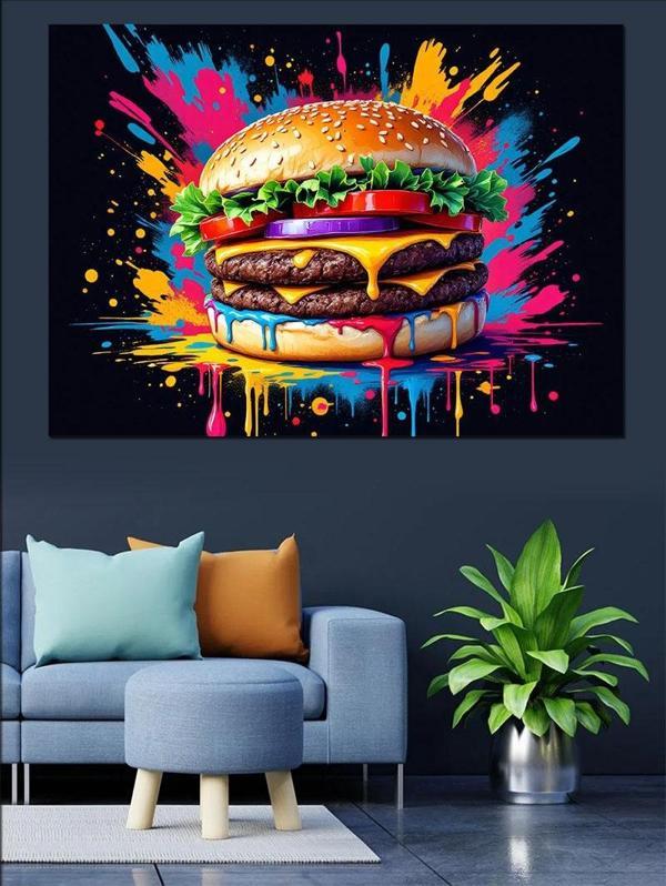 Boyalı Dev Hamburger Dekoratif Kanvas - Mdf Ahşap Tablo - Image 1