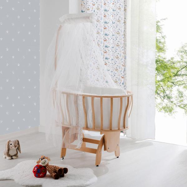 Babywho BW6230-Prato Doğal Ahşap Sepet Beşik - Sallanır- Tekerlekli - Yeni Doğan Beşiği - 50x90 - Uyku Setli - Image 1