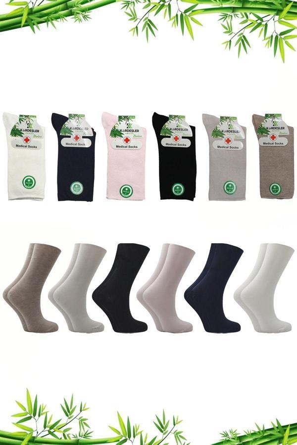 Bambu Kadın Çok Renkli Soket Diyabetik Şeker Çorabı Sıkmayan Çorap 6'lı Paket - Image 1