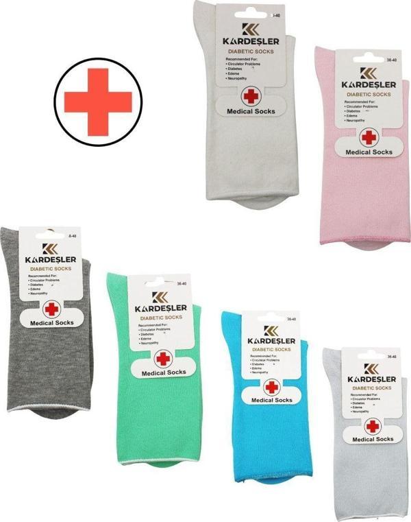 Kadın Çok Renkli Soket Diyabetik Şeker Çorabı Pamuklu Sıkmayan Çorap 6'lı Paket - Image 1