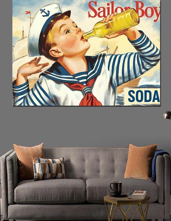 Soda İçen Genç Denizci Dekoratif Kanvas - Mdf Ahşap Tablo - Image 1